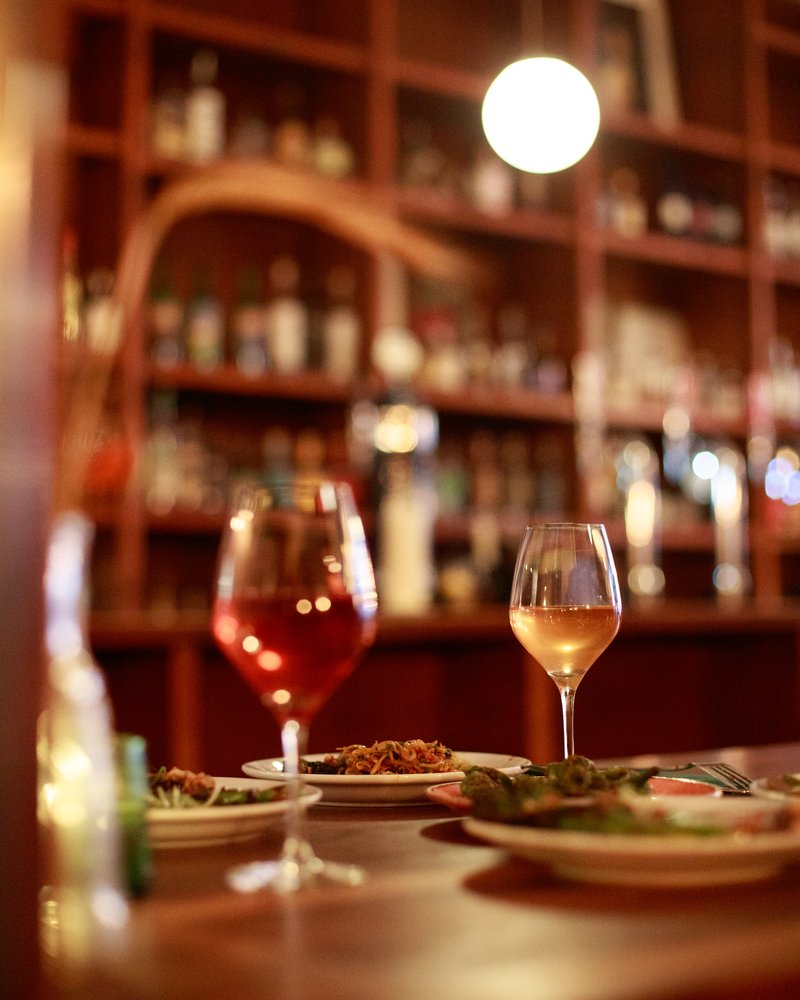 An evening at Sylvan, with wine on the table